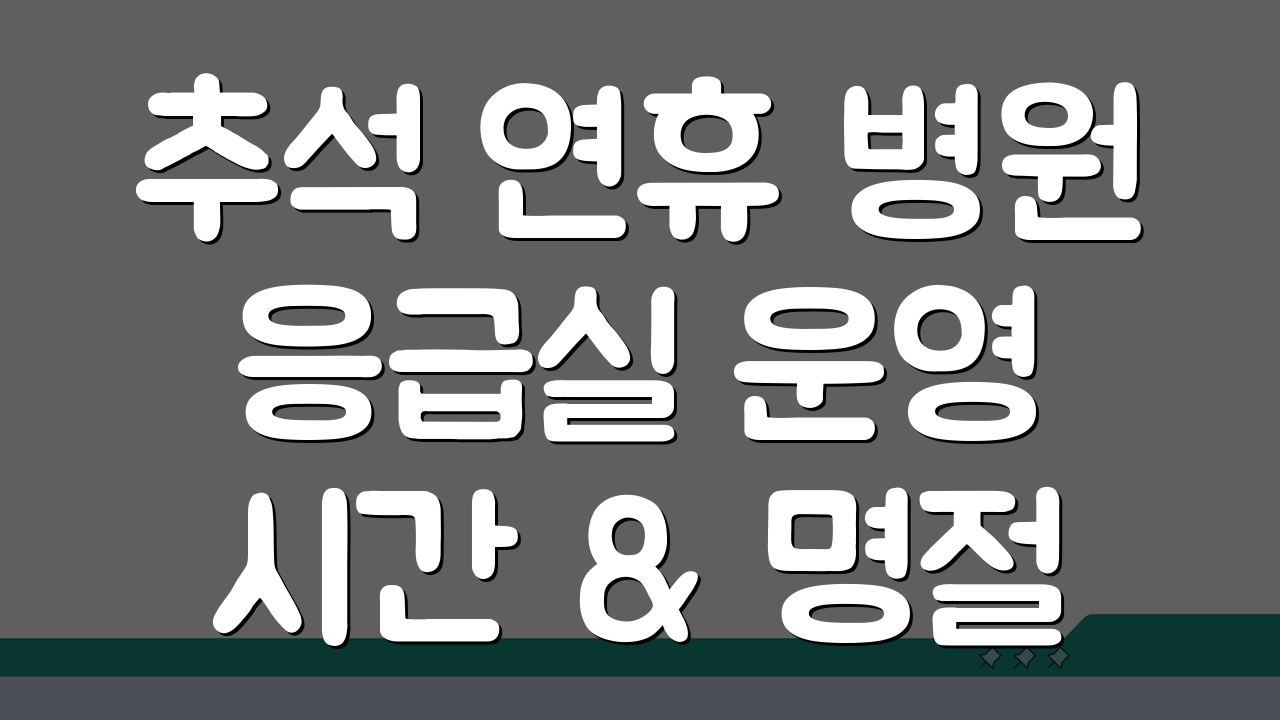 추석 연휴 병원 응급실 운영 시간 & 명절 문 여는 병원 약국 찾기 꿀팁 5가지